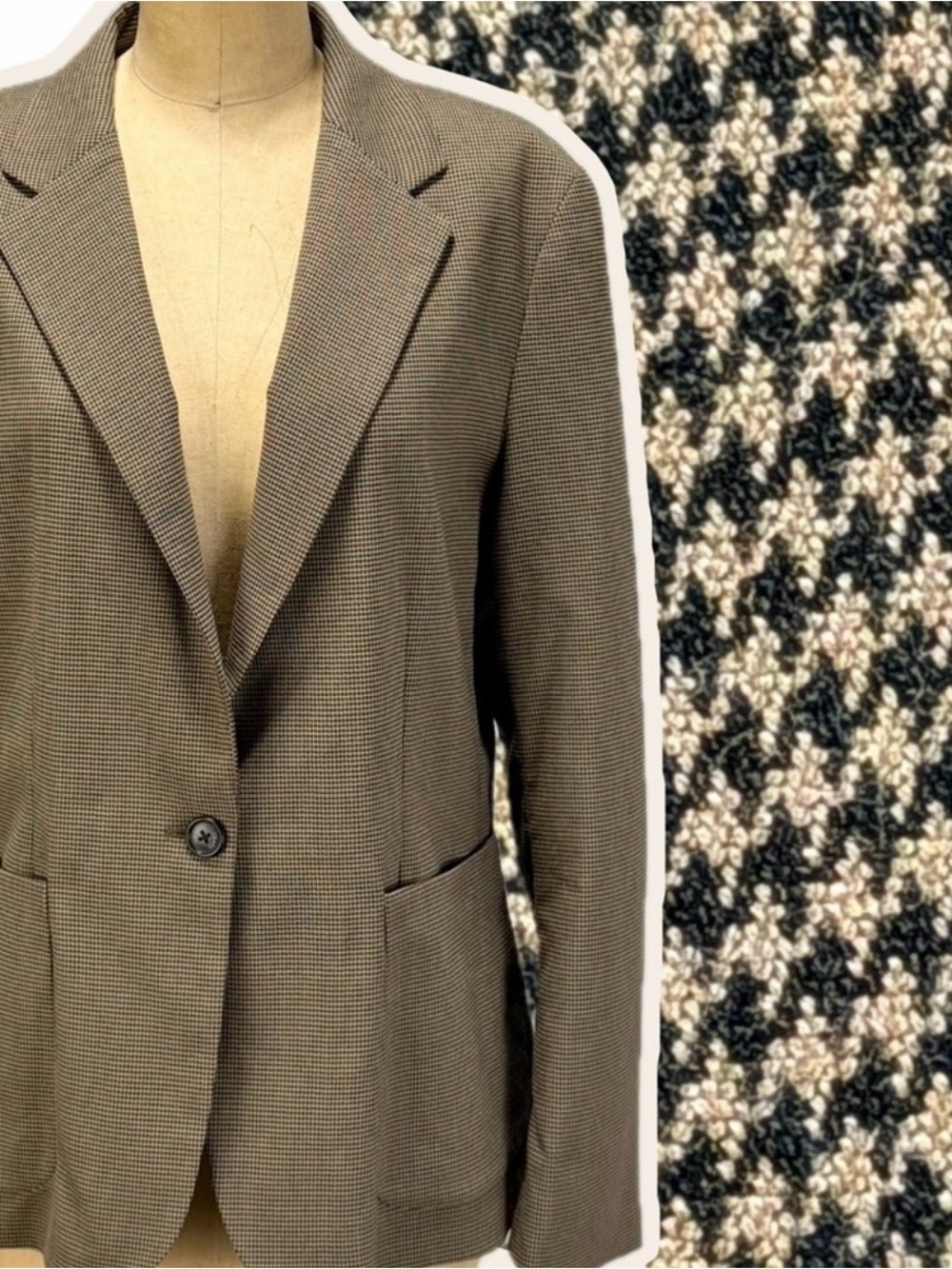 Chaps houndstooth plaid check blazer women’s suit jacket coat New brown neutral